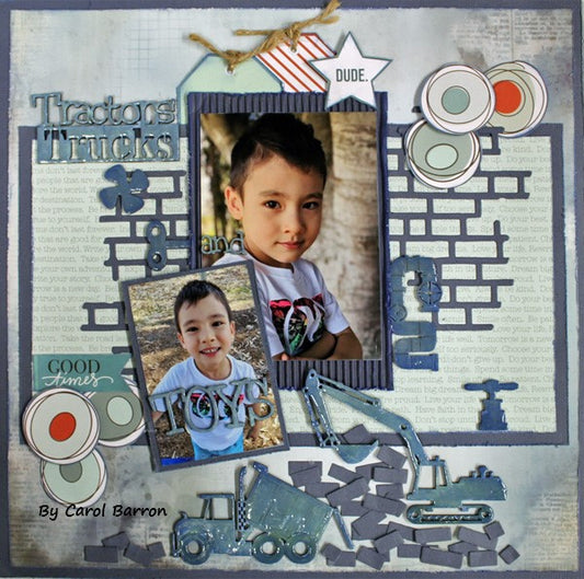 Tractors Trucks and Toys - single page - Paper Roses Scrapbooking