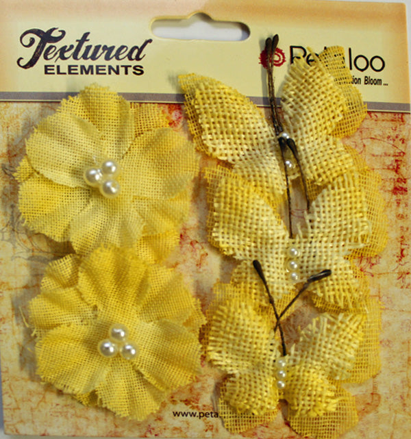 Petaloo Burlap Butterflies and Blossoms yellow - Paper Roses Scrapbooking