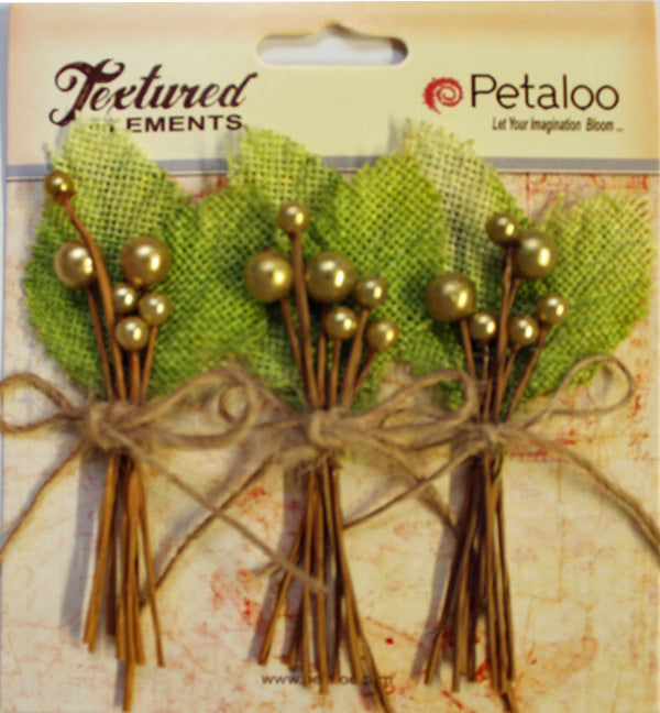 Petaloo Burlap leaves and picks Pistachio - Paper Roses Scrapbooking
