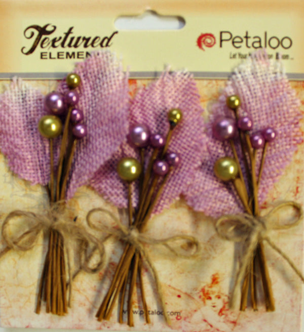 Petaloo Burlap leaves and picks Lavender - Paper Roses Scrapbooking