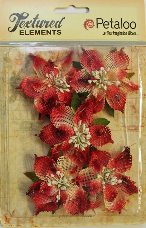 Petaloo Burlap Poinsettias Red - Paper Roses Scrapbooking
