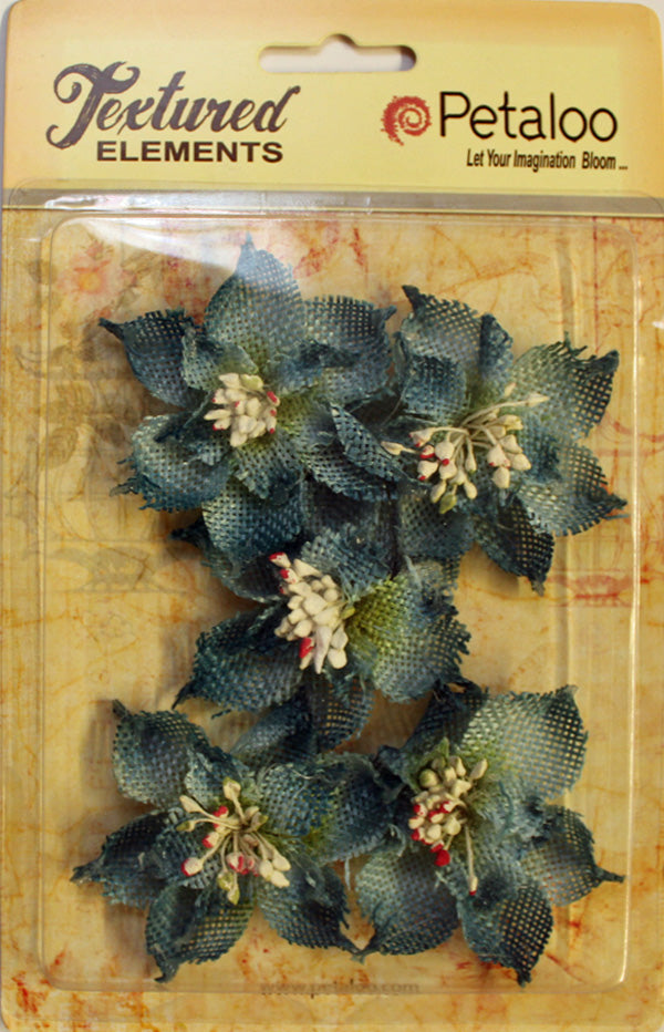 Petaloo Burlap Poinsettias Blue - Paper Roses Scrapbooking