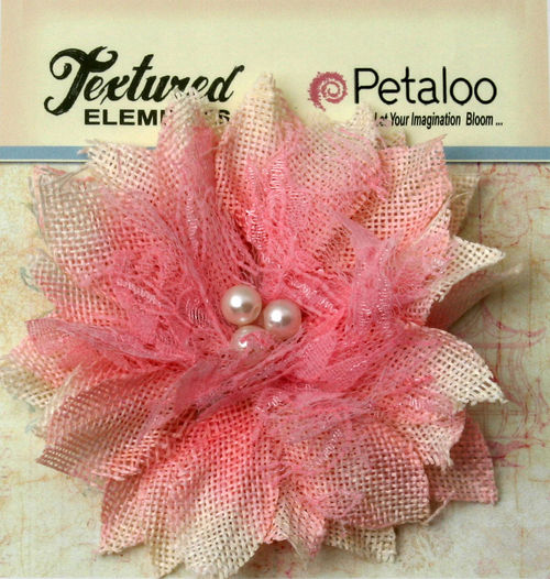 Petaloo Burlap Birdsnest flower  Pink - Paper Roses Scrapbooking